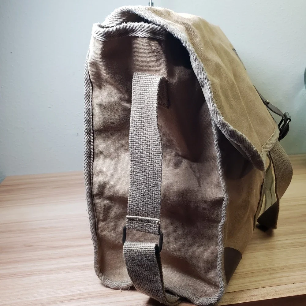 Vintage Ralph Lauren Canvas Messenger Bag Tan Brown Utilitarian Office Travel